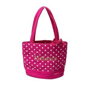 Thirty One Purse Pink White Polka Dots Melanie Name Embroidered Stripe Interior